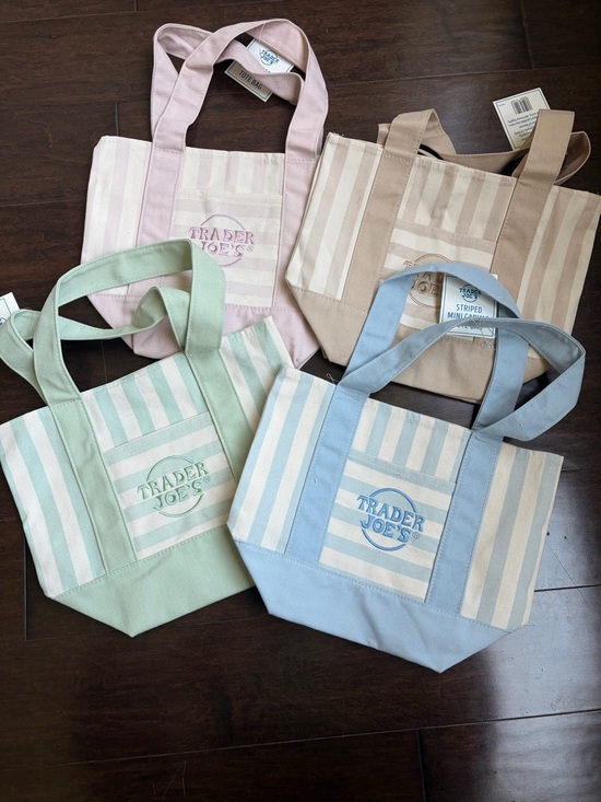Trader Joe'S Handbags - 4 Pieces Set NEW 2026 Edition Trader Joe's Mini Tote Canvas Bags Pastel Striped
